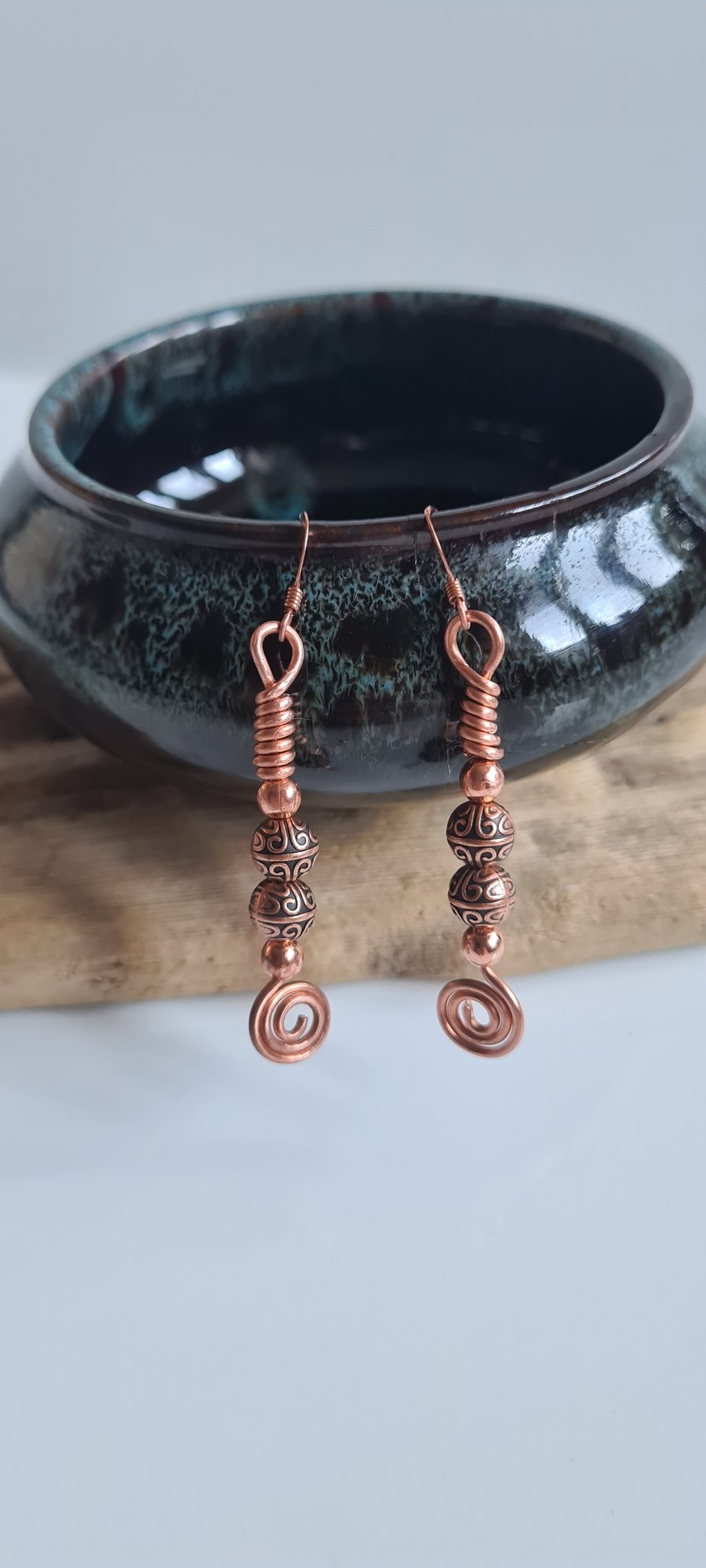 Handmade Beautiful Copper Beaded Earrings Gift Boxed Matching Pendant Available