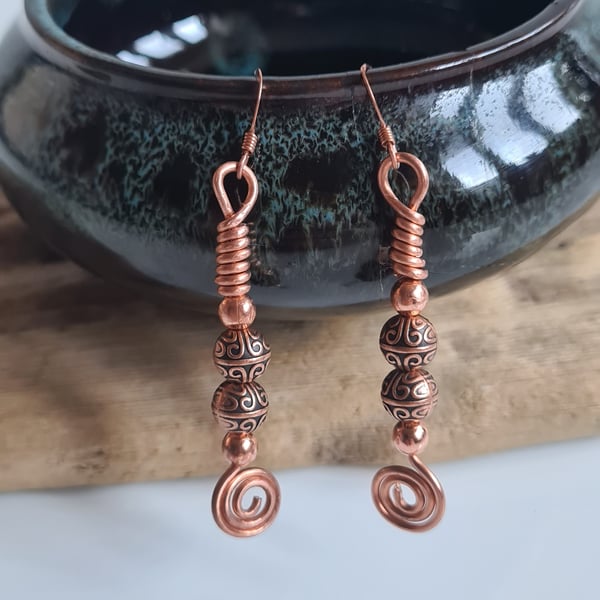 Handmade Beautiful Copper Beaded Earrings Gift Boxed Matching Pendant Available