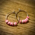 Silver Plated Hoop Earrings with Pink & White Beads