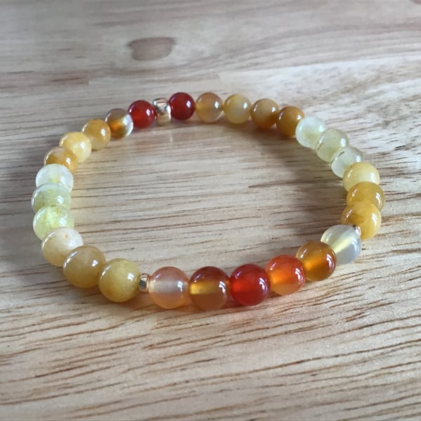 Carnelian orange Calcite and Rutilated Quartz Gold Filled “Sunfire” bracelet