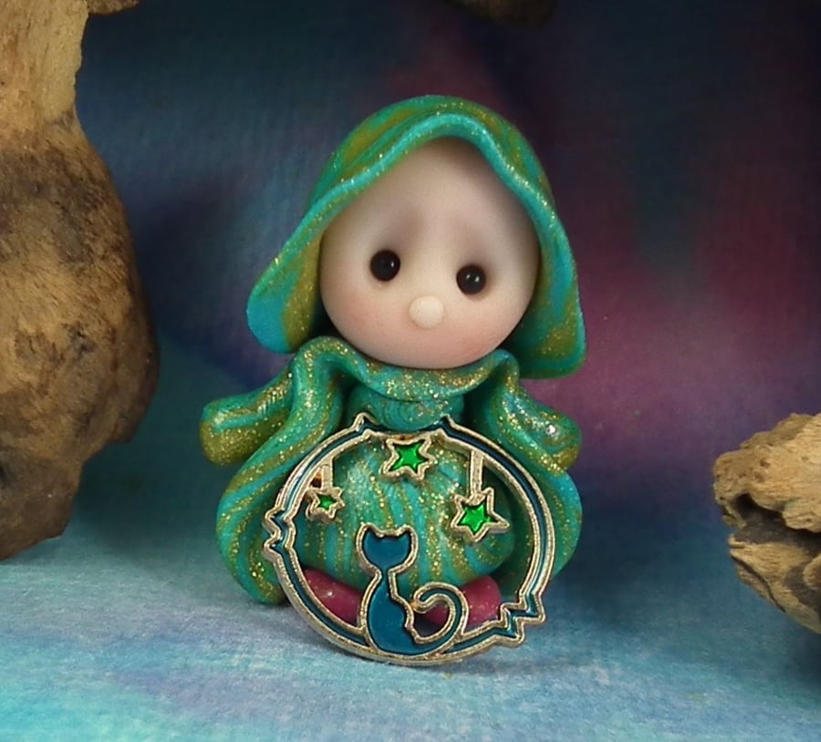 Sale Tiny Magical Gnome 'Folly' with stars and cat OOAK Sculpt