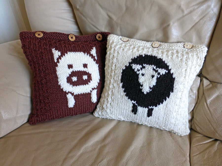 Pig and Sheep Cushion Covers KNITTING PATTERN in pdf