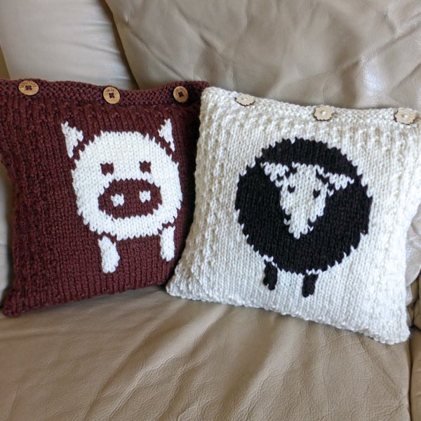 Pig and Sheep Cushion Covers KNITTING PATTERN in pdf