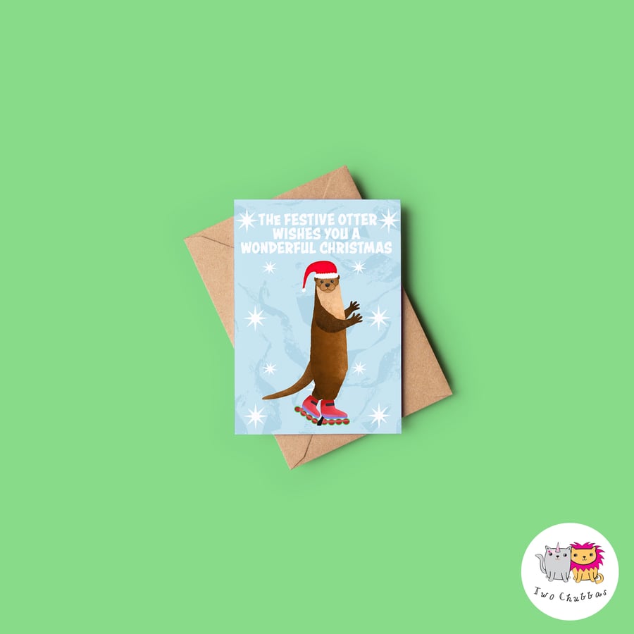 Otter Christmas Card, A6 Christmas Card, Cute Animal Christmas Card
