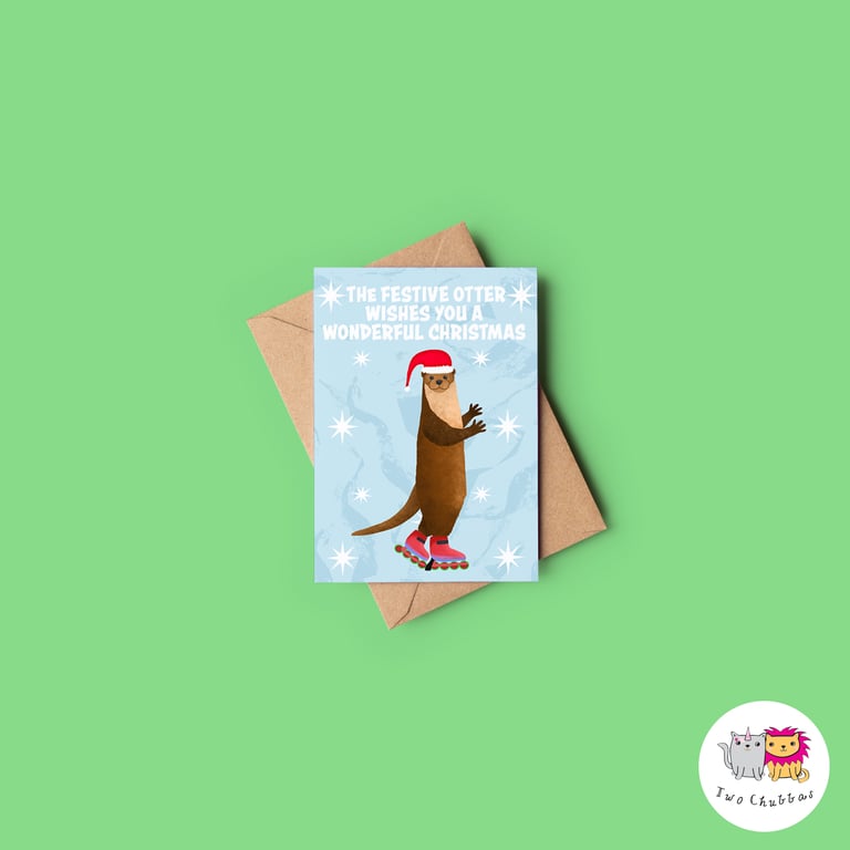 Otter Christmas Card, A6 Christmas Card, Cute Animal Christmas Card