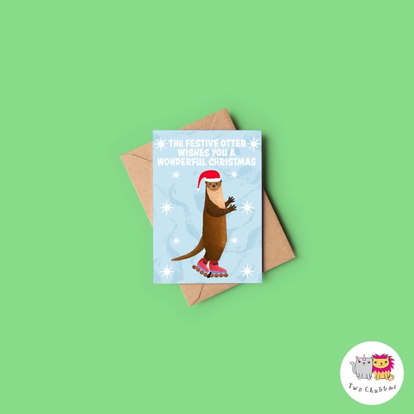Otter Christmas Card, A6 Christmas Card, Cute Animal Christmas Card