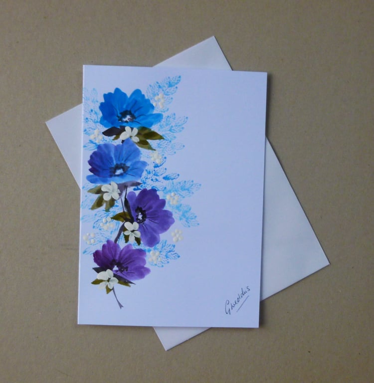original art hand painted floral greetings card ( ref FA 213 A1 )