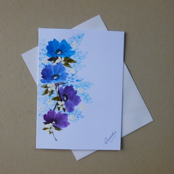 original art hand painted floral greetings card ( ref FA 213 A1 )