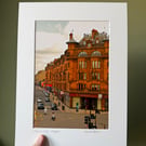 Charing Cross, Glasgow signed mounted print