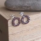 Hammered copper circle studs, Small round earrings