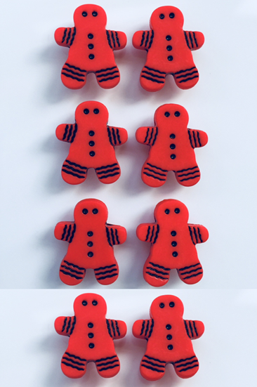 8 Gingerbread Person Buttons, Christmas, Red, 17mm (T), Noel! Santa