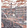 Sheffield City View No.8 A3 poster print (dark orange & grey)