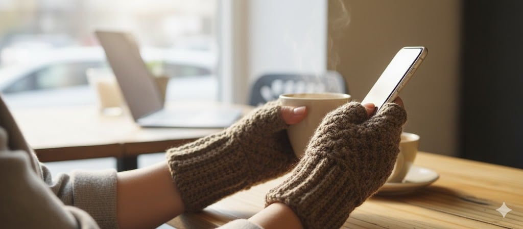 Hand Crocheted Fingerless Gloves Wrist Warmers Mittens Boho Winter Taupe Brown