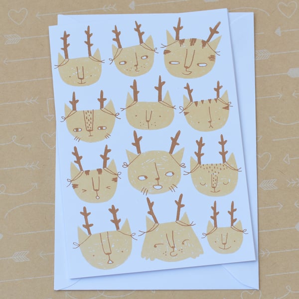 Santa's Cats Catmas Cat Christmas Hand Screenprinted Card