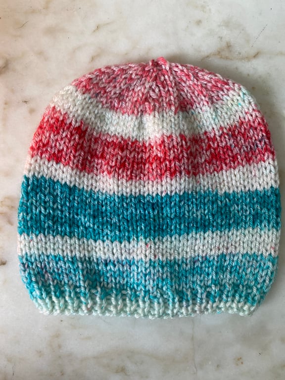 Unisex handknit striped baby beanie