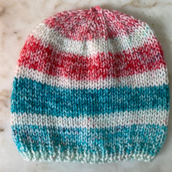 Unisex handknit striped baby beanie