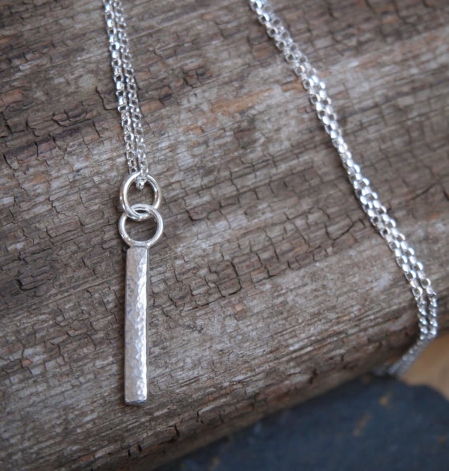 Silver Pendant - Solid silver rod necklace pendant, handmade jewellery