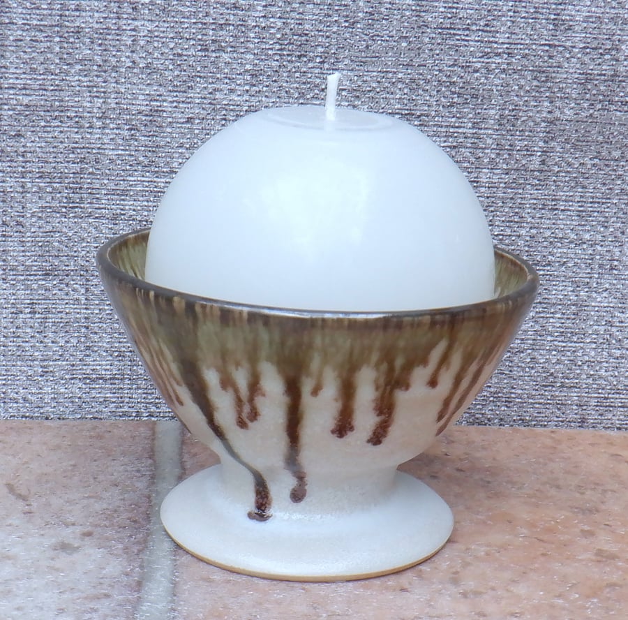 Candle holder stoneware handmade ceramic pottery footed ice cream dish nibbles