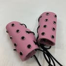 Pink Leather Wheelchair Handle Decorations with Dark Amethyst Gemstones
