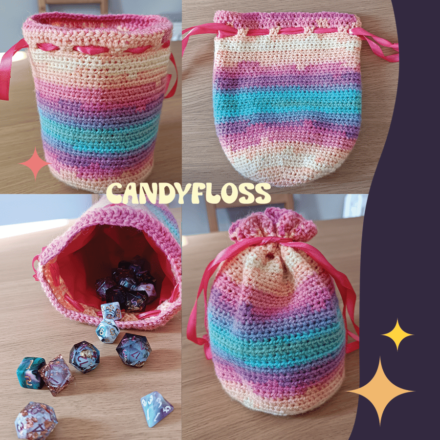 TTRPG Dice bag - large - crochet drawstring trinket pouch