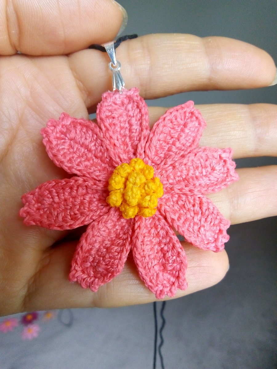 Crochet Cosmos flower necklace