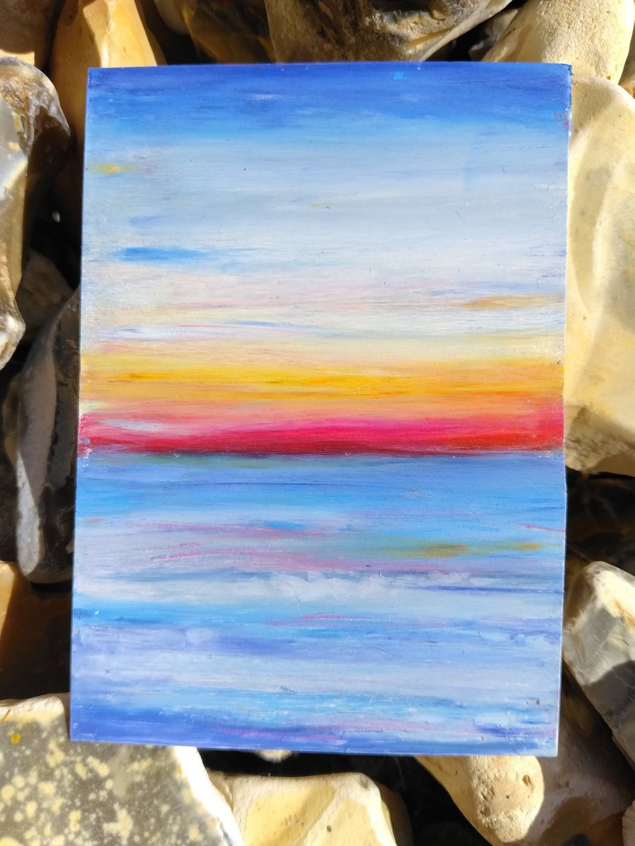 "Sunset Sea" Original ACEO miniature oil pastel seascape