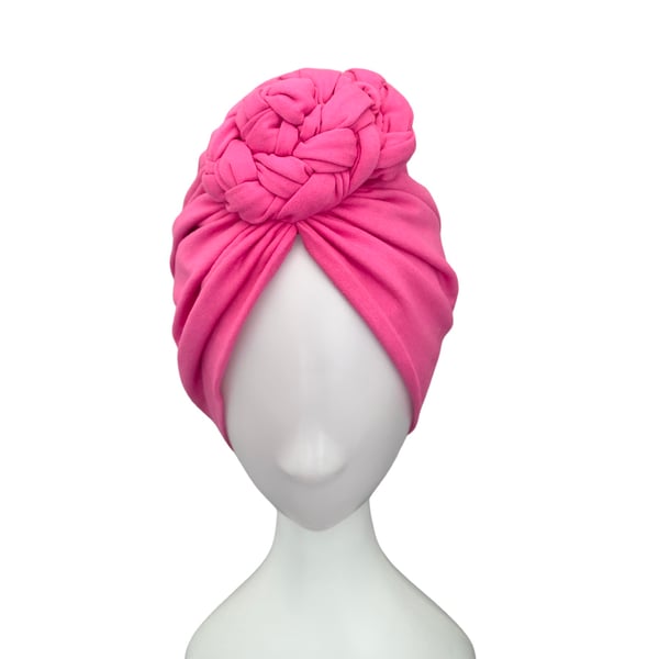Fuchsia Pink Retro Style Turban Head Wrap, Alopecia Hair Loss Turban Headwear