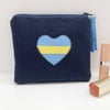 Stand with Ukraine Make up purse made with blue and yellow heart 