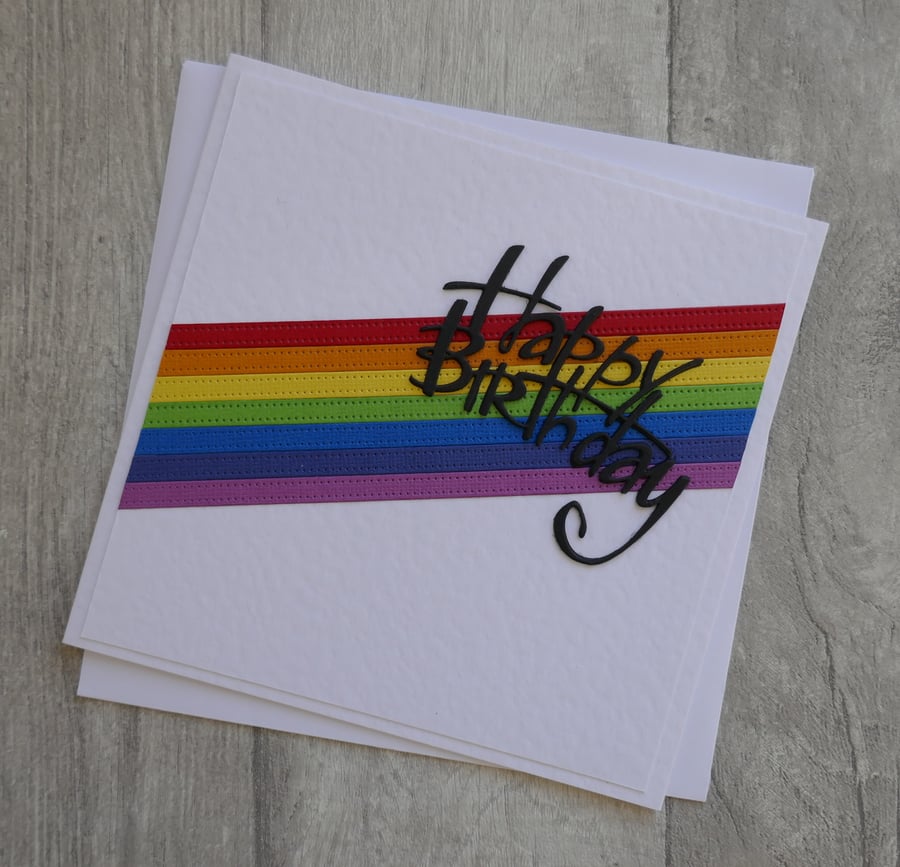 Stitched Rainbow Stripes and Happy Birthday Die Cut - Birthday Card