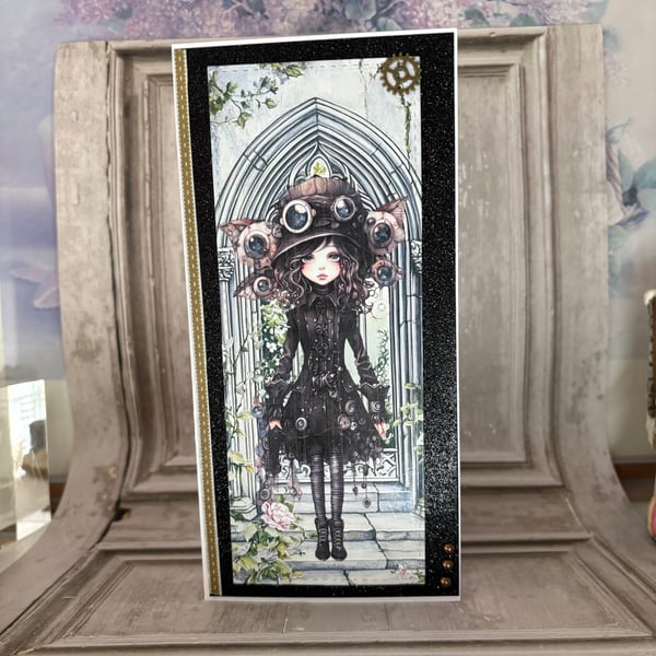 Greeting Card - Left blank for your own  message - Steampunk Girl C268