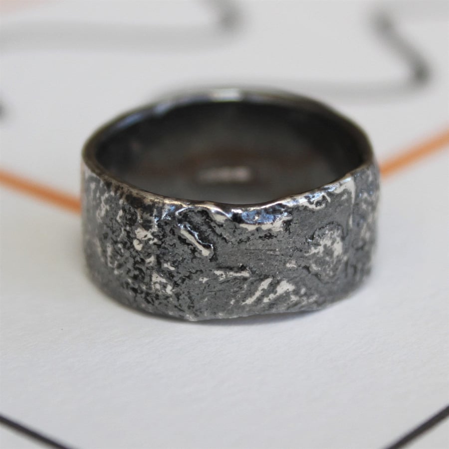 Silver Heatwave Oxidised Reticulated Rustic Ring