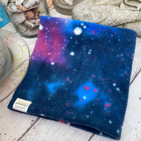 Dog snood small fleece galaxy space design with lead opening 
