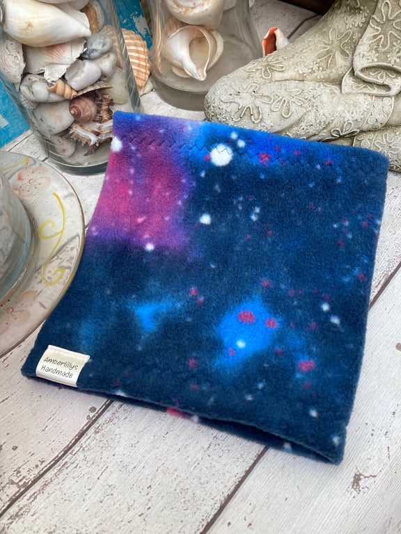 Dog snood small fleece galaxy space design with lead opening 