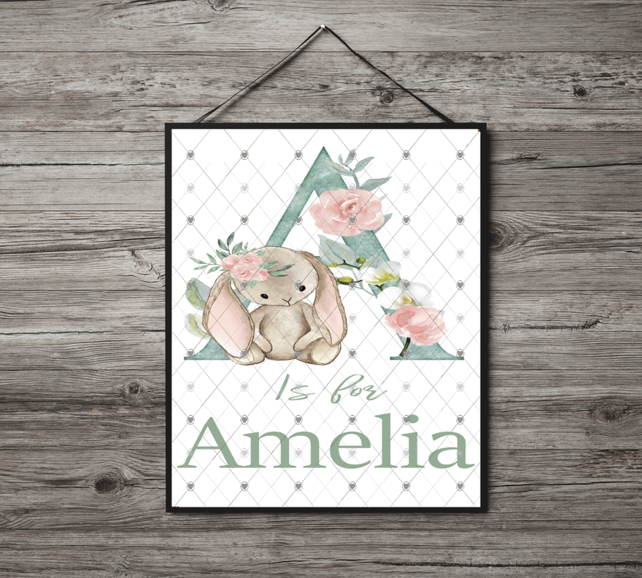 Animal Initial Name Print, Letter A Custom Print, Letter A Personalised Wall Art