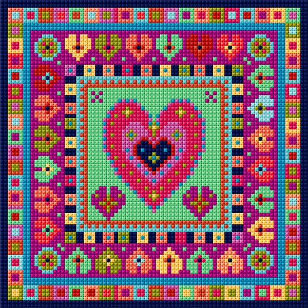 Little Heart Tile Tapestry Kit,  Counted Cross Stitch,  Needlepoint 