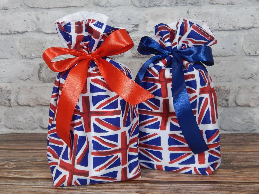 Jubilee Union Jack  Gift Bags. Reusable Gift Bag. 100% Cotton. Lined. 