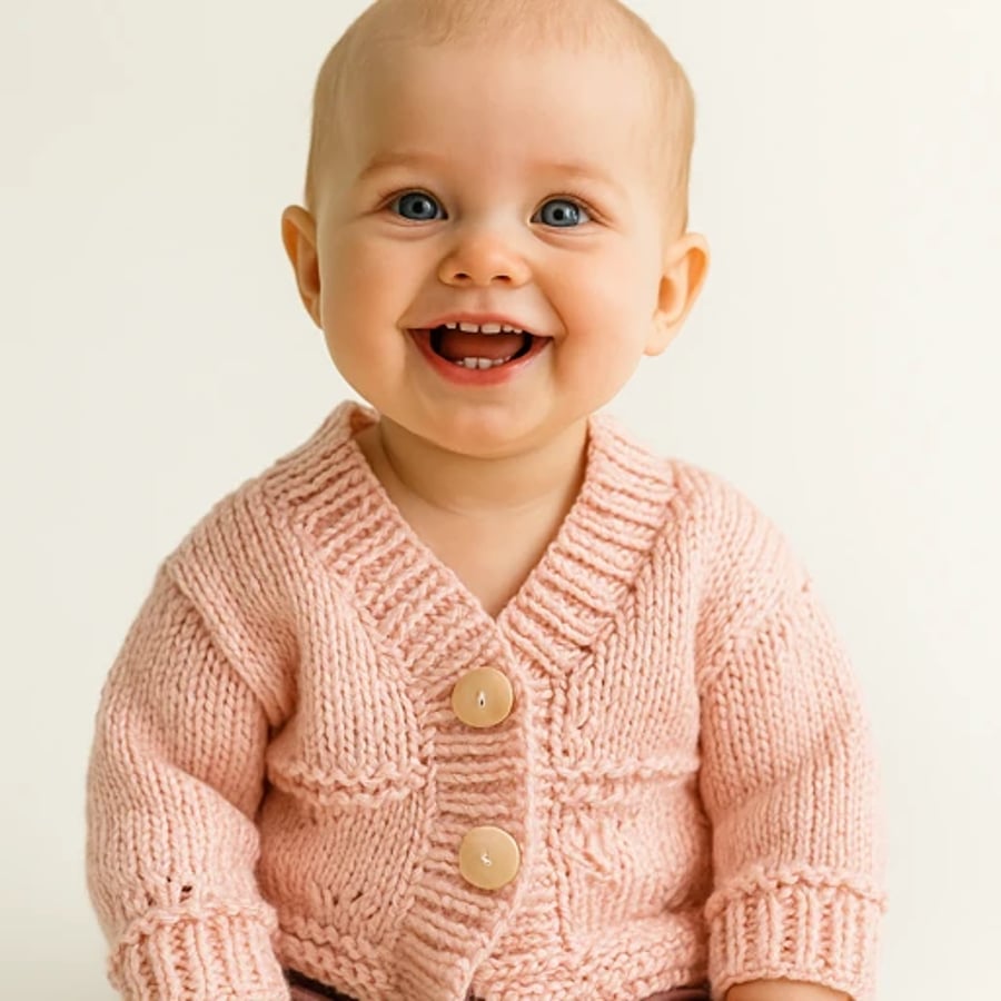 Baby cardigan peach hand knitted size 3-6 months