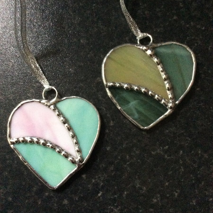 Stained glass heart decorations  (0558)