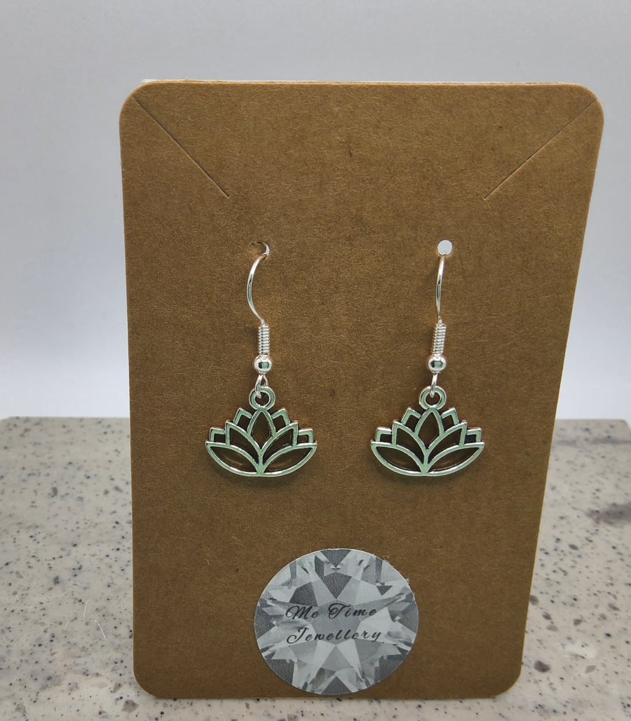 Silver Lotus Flower Charm Earrings 