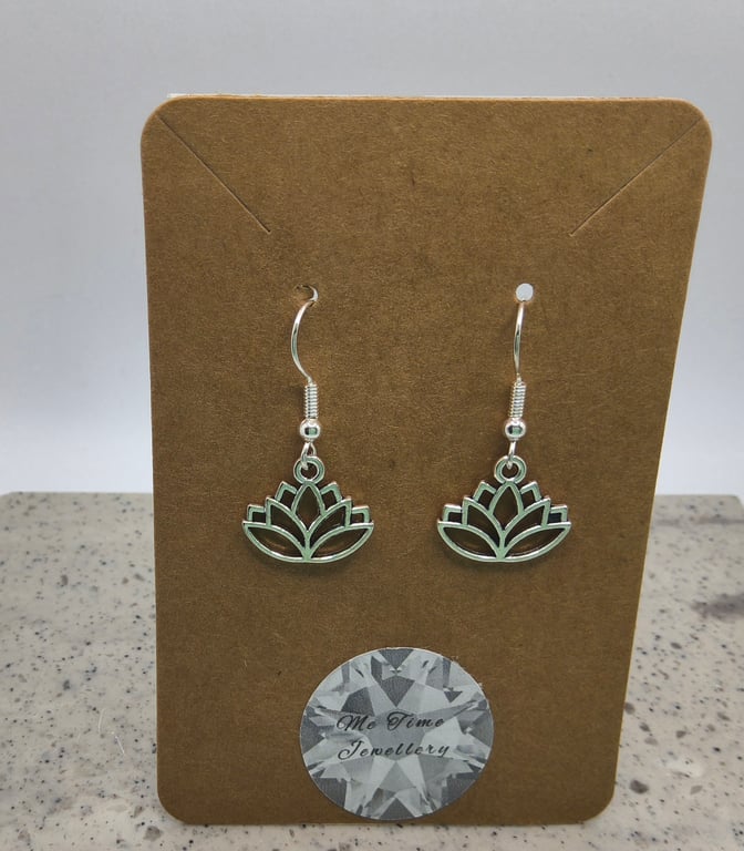 Silver Lotus Flower Charm Earrings 