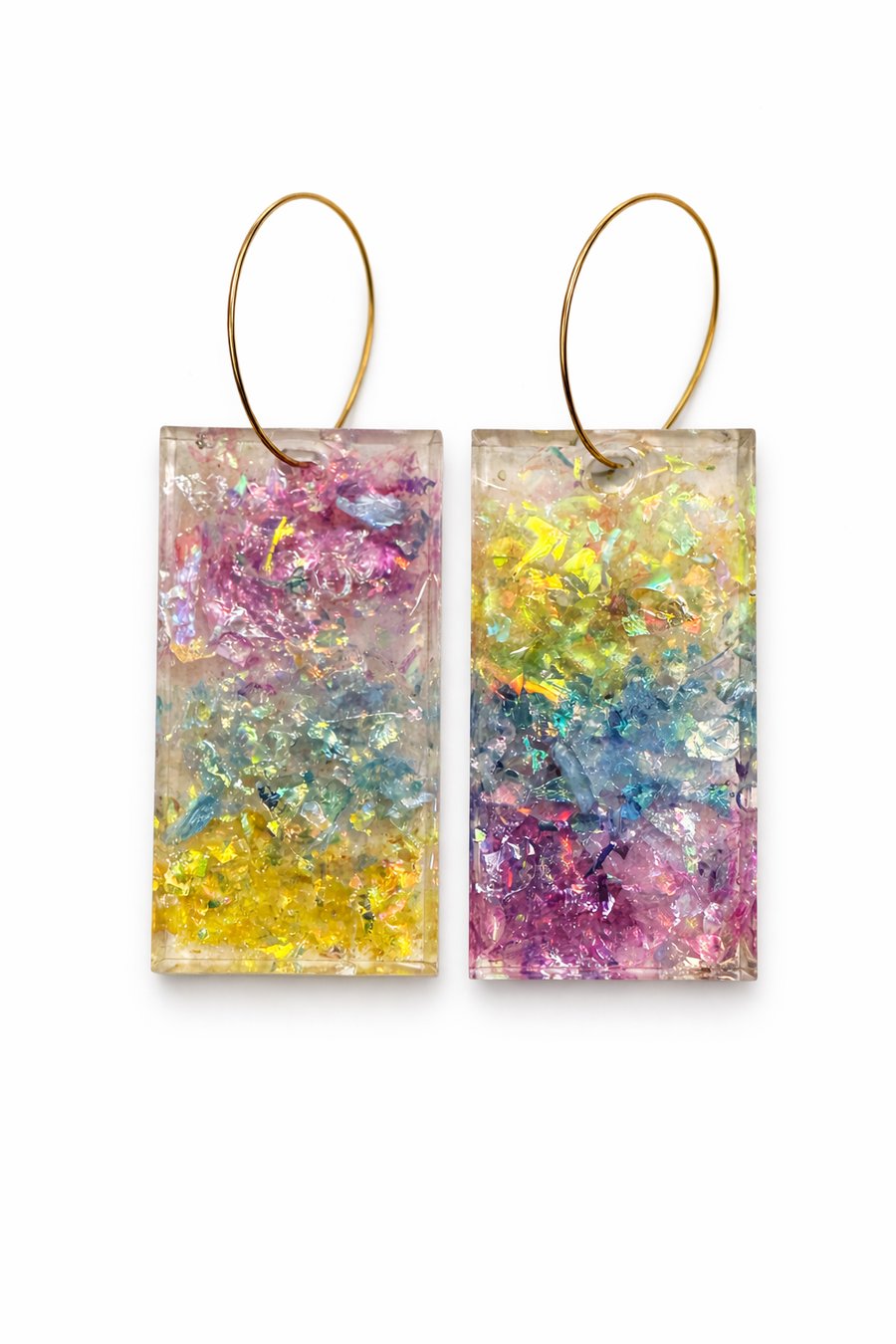 Rectangle Resin Glitter Earrings – Purple Blue Yellow Statement Dangle Earrings