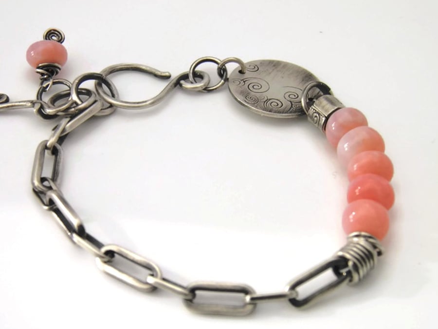 Silver Bracelet with Pink Opal