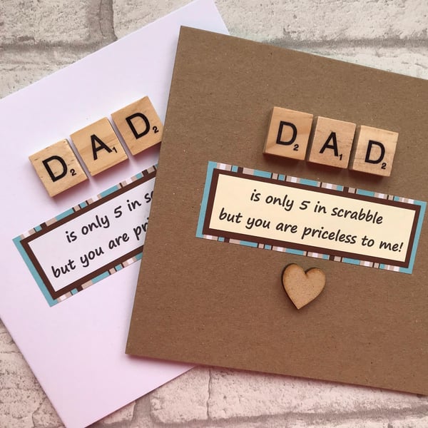 Handmade Dad Card, Scrabble Tiles & Heart