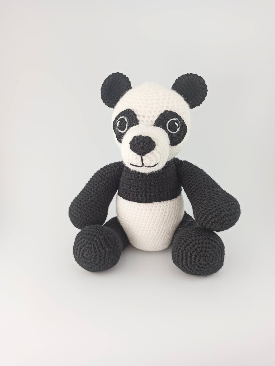 Crochet Panda cuddly toy, Soft toy, stuffed animal, black and white, nursery dec