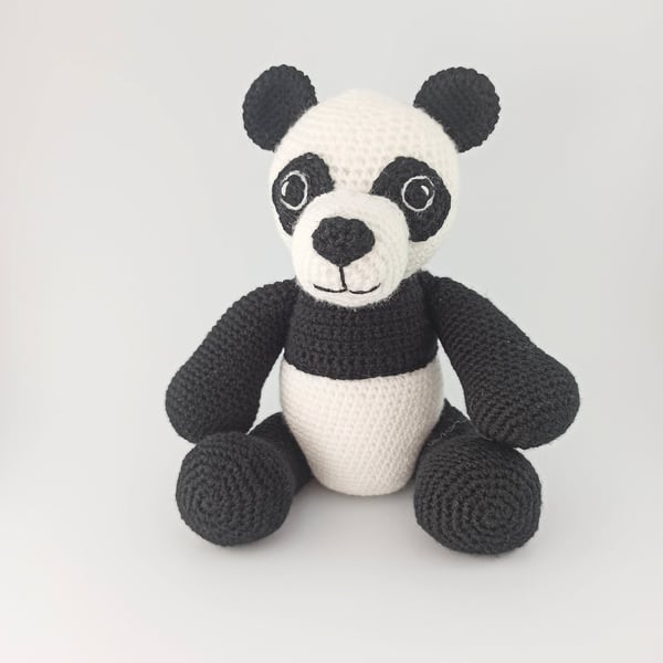 Crochet Panda cuddly toy, Soft toy, stuffed animal, black and white, nursery dec
