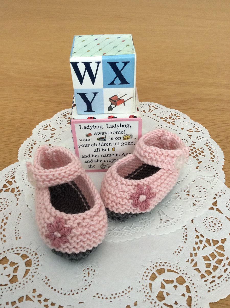 Hand Knitted Mary Jane Baby Shoes 