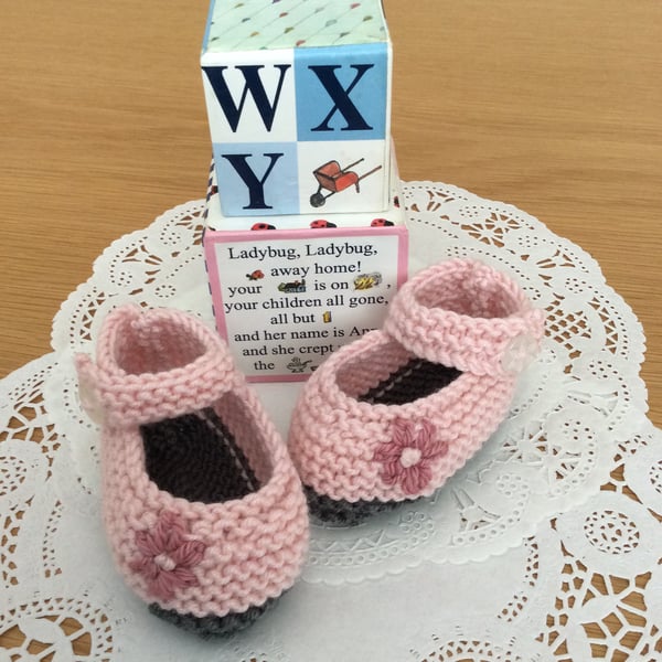 Hand Knitted Mary Jane Baby Shoes 