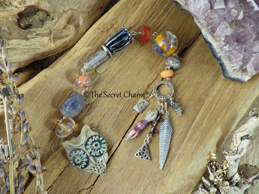 Sterling Silver Rosary Prayer Beads, Owl Goddess Minerva Athena OOAK