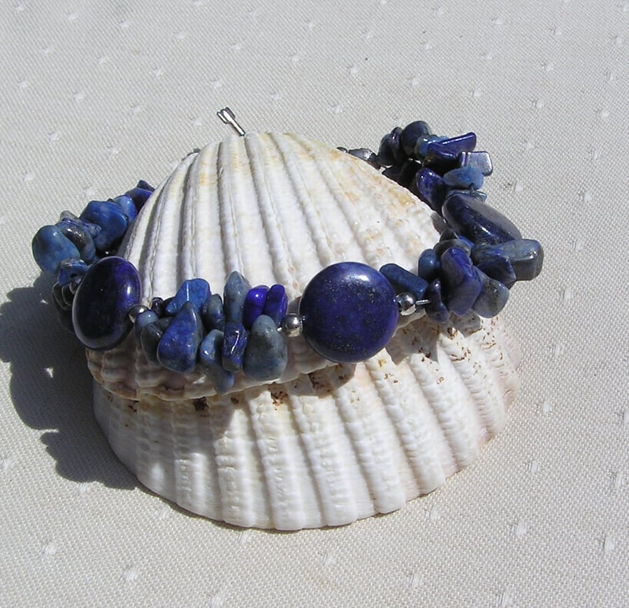 Blue Lapis Lazuli Crystal Gemstone Beaded Bracelet "Bluebell Wisp"
