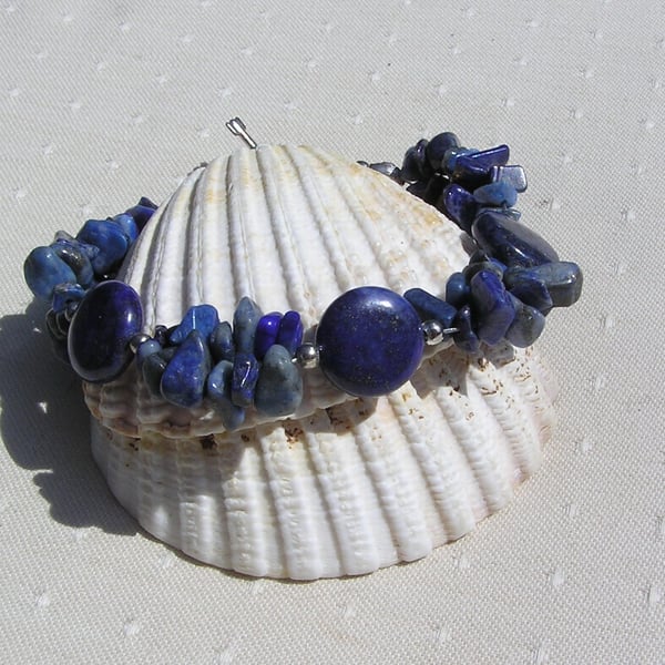 Blue Lapis Lazuli Crystal Gemstone Beaded Bracelet "Bluebell Wisp"